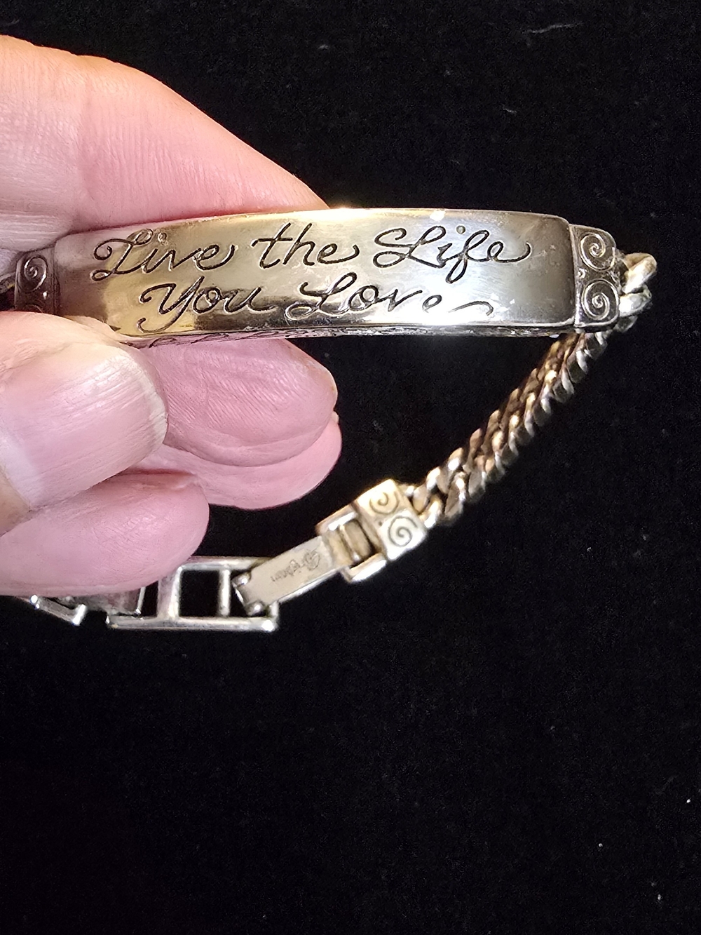 Brighton "Live the Life You Love" Silver-Tone Engraved Bracelet